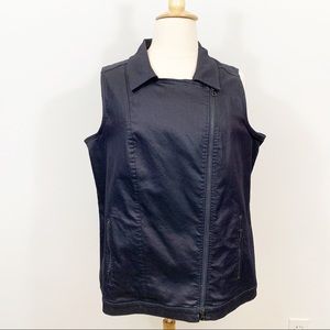 Eileen Fisher Asymmetric Zip Black Vest 1X